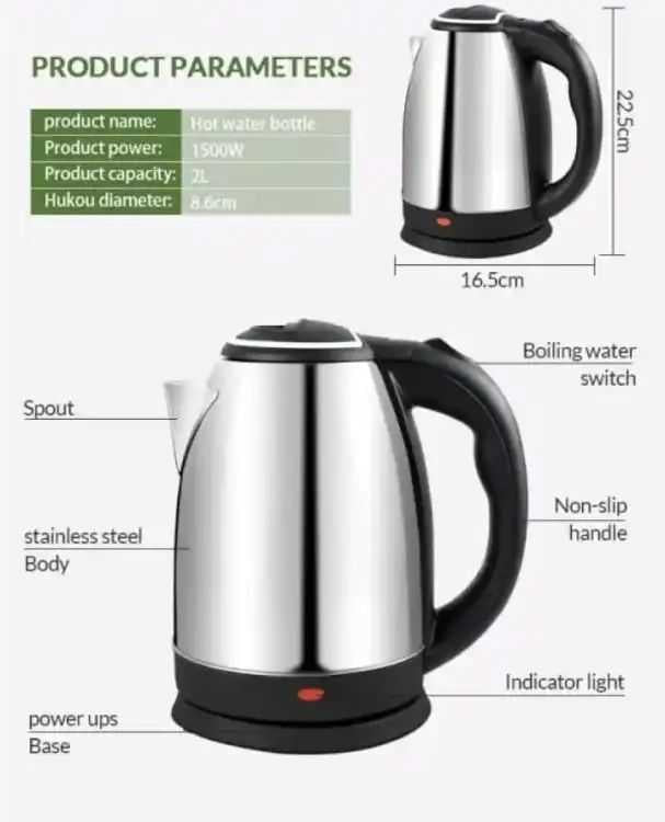 Electric Kettle Premium Quality and Polished stainless steel Body Kettle Automatic Turn Off Technology With 2 ltr capacity